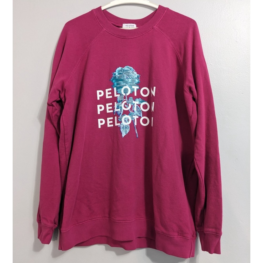 Peloton Rose Graphic Athletic Sweatshirt Crewneck Pullover Top Dark Pink sz M